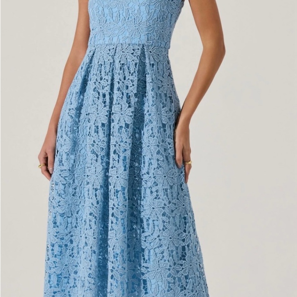 Astr Blue Lace Midi Dress